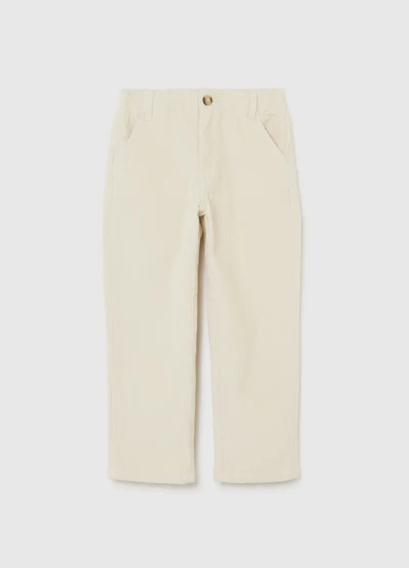 , Pantaloni Beige Da Bambino In Misto Cotone A Coste...