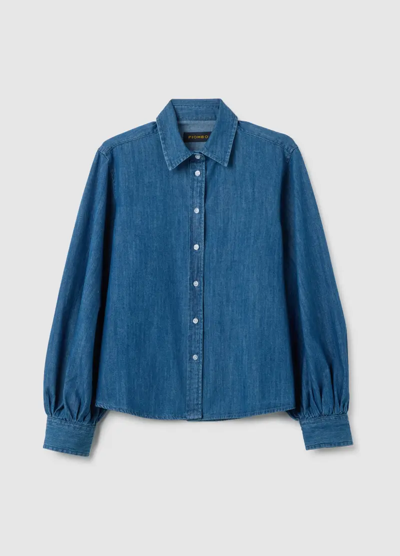 PIOMBO, Camicia In Denim Con Colletto Classico, Donna, Denim, Taglia: XS