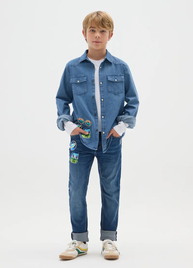 , Jeans Slim Fit Reup Con Patch Colorate Lavaggio Scuro,...