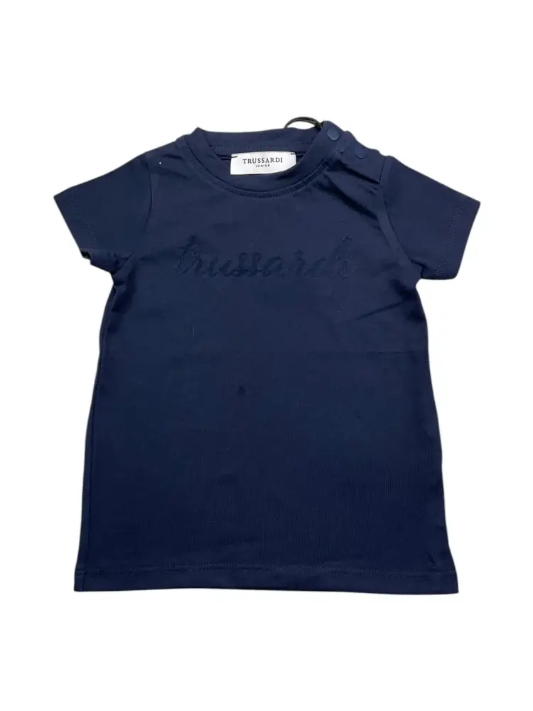 tshirt blu navy neonata in cotone logo con glitter tono su...